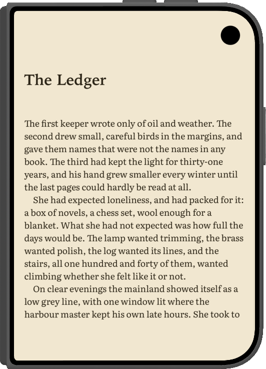 The iPhone Duo closed: one page of a book on its outer display, in Duri.